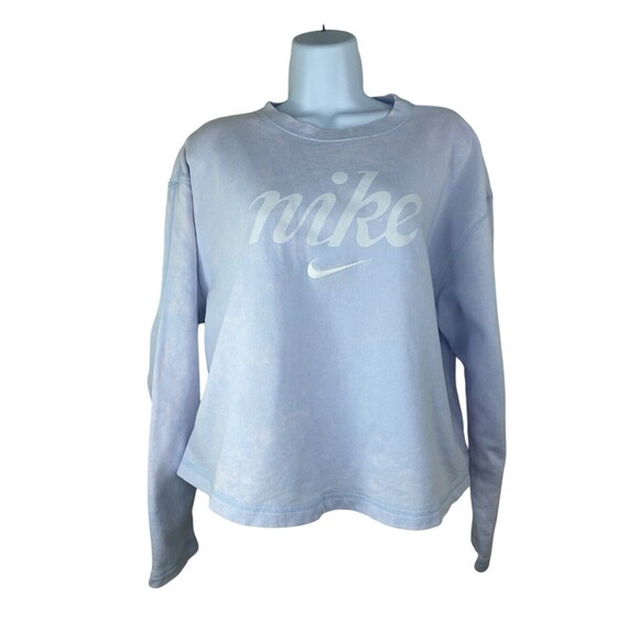 Women's Nike Big Logo Swoosh Check Cropped Sweatshirt Workout Sz 1X Cotton - Picture 1 of 10